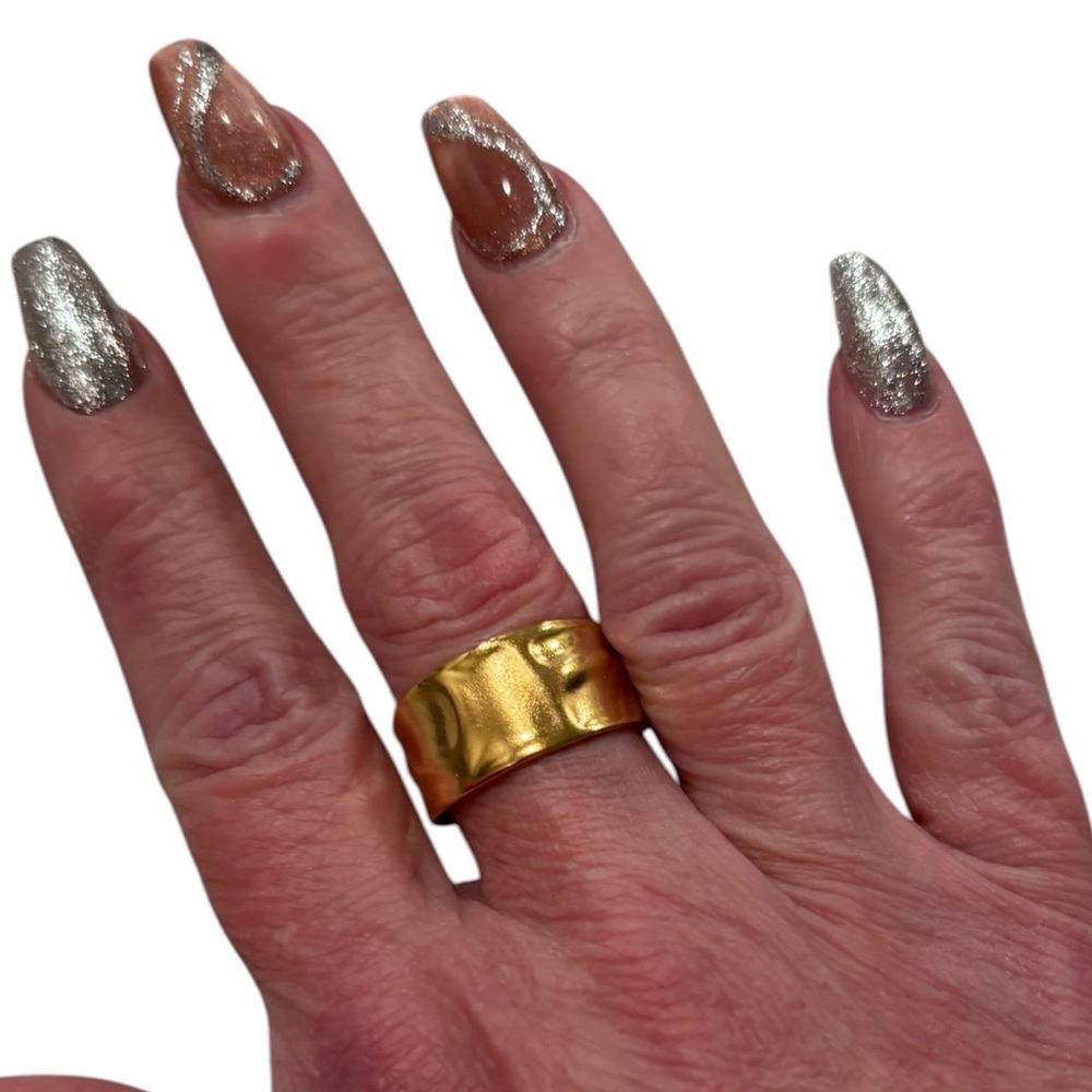 Sterling Silver Wide Textured Band Ring - Gold